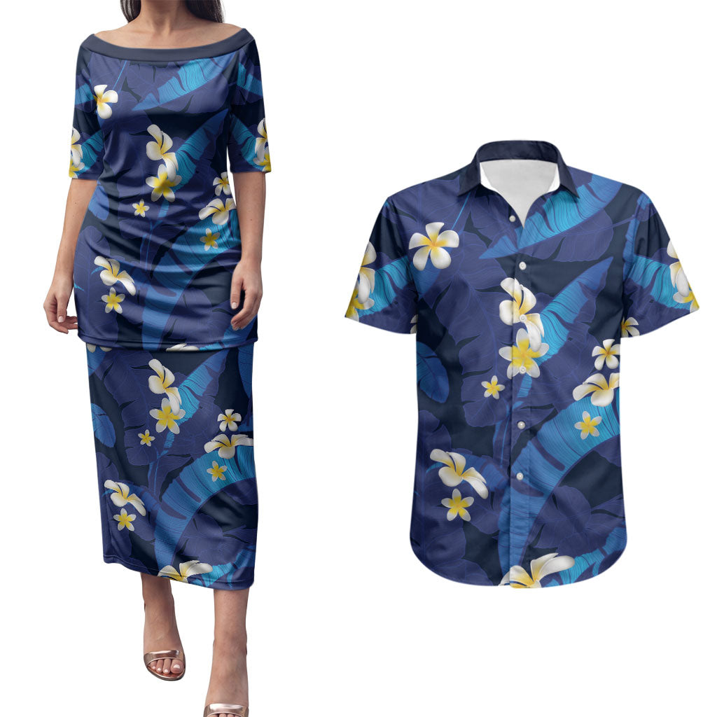 Teal Purple Banana Leaf Hawaii Couples Matching Puletasi and Hawaiian Shirt Lau Maia Plumeria Tropical Summer Vibes LT14 Teal Purple - Polynesian Pride