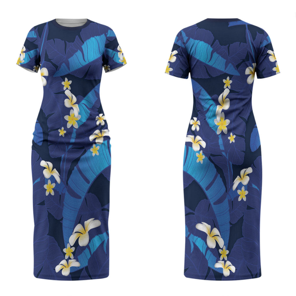 Teal Purple Banana Leaf Hawaii Couples Matching Short Sleeve Bodycon Dress and Long Sleeve Button Shirt Lau Maia Plumeria Tropical Summer Vibes LT14 - Polynesian Pride