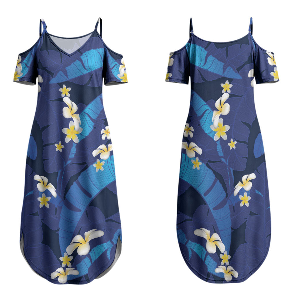 Teal Purple Banana Leaf Hawaii Family Matching Summer Maxi Dress and Hawaiian Shirt Lau Maia Plumeria Tropical Summer Vibes LT14 Mom's Dress Teal Purple - Polynesian Pride
