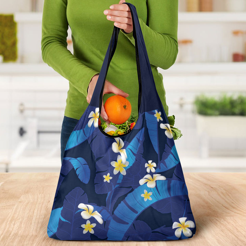 Teal Purple Banana Leaf Hawaii Grocery Bag Lau Maia Plumeria Tropical Summer Vibes LT14 - Polynesian Pride