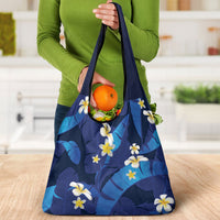 Teal Purple Banana Leaf Hawaii Grocery Bag Lau Maia Plumeria Tropical Summer Vibes LT14 - Polynesian Pride