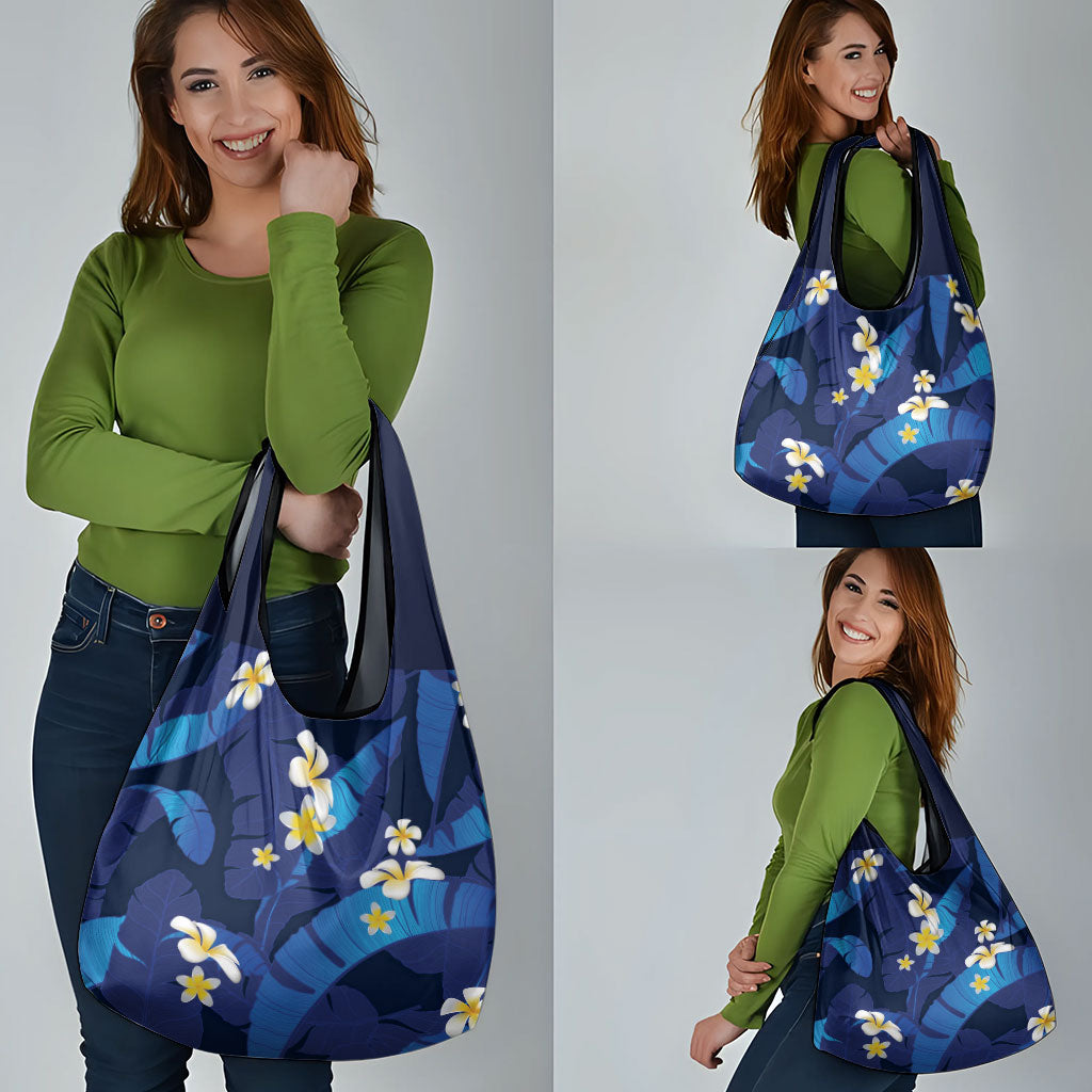 Teal Purple Banana Leaf Hawaii Grocery Bag Lau Maia Plumeria Tropical Summer Vibes LT14 - Polynesian Pride