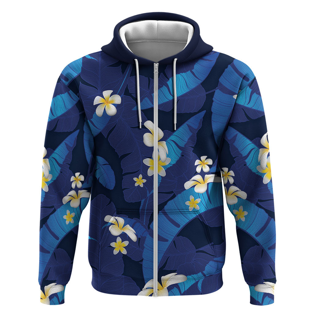 Teal Purple Banana Leaf Hawaii Hoodie Lau Maia Plumeria Tropical Summer Vibes LT14 Zip Hoodie Teal Purple - Polynesian Pride