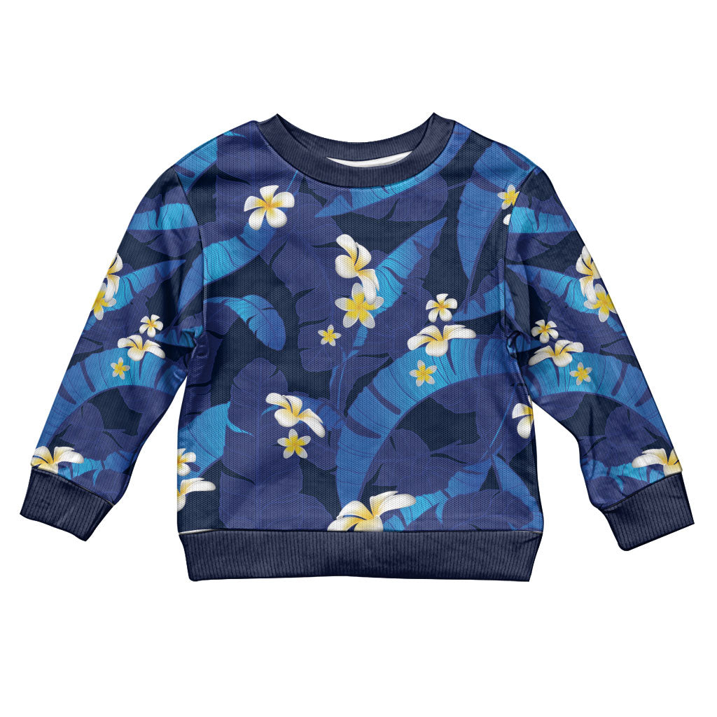 Teal Purple Banana Leaf Hawaii Kid Ugly Christmas Sweater Lau Maia Plumeria Tropical Summer Vibes