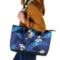 Teal Purple Banana Leaf Hawaii Leather Tote Bag Lau Maia Plumeria Tropical Summer Vibes LT14 Teal Purple - Polynesian Pride