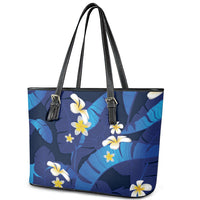 Teal Purple Banana Leaf Hawaii Leather Tote Bag Lau Maia Plumeria Tropical Summer Vibes LT14 - Polynesian Pride