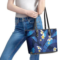 Teal Purple Banana Leaf Hawaii Leather Tote Bag Lau Maia Plumeria Tropical Summer Vibes LT14 - Polynesian Pride