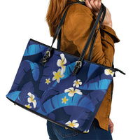 Teal Purple Banana Leaf Hawaii Leather Tote Bag Lau Maia Plumeria Tropical Summer Vibes LT14 - Polynesian Pride