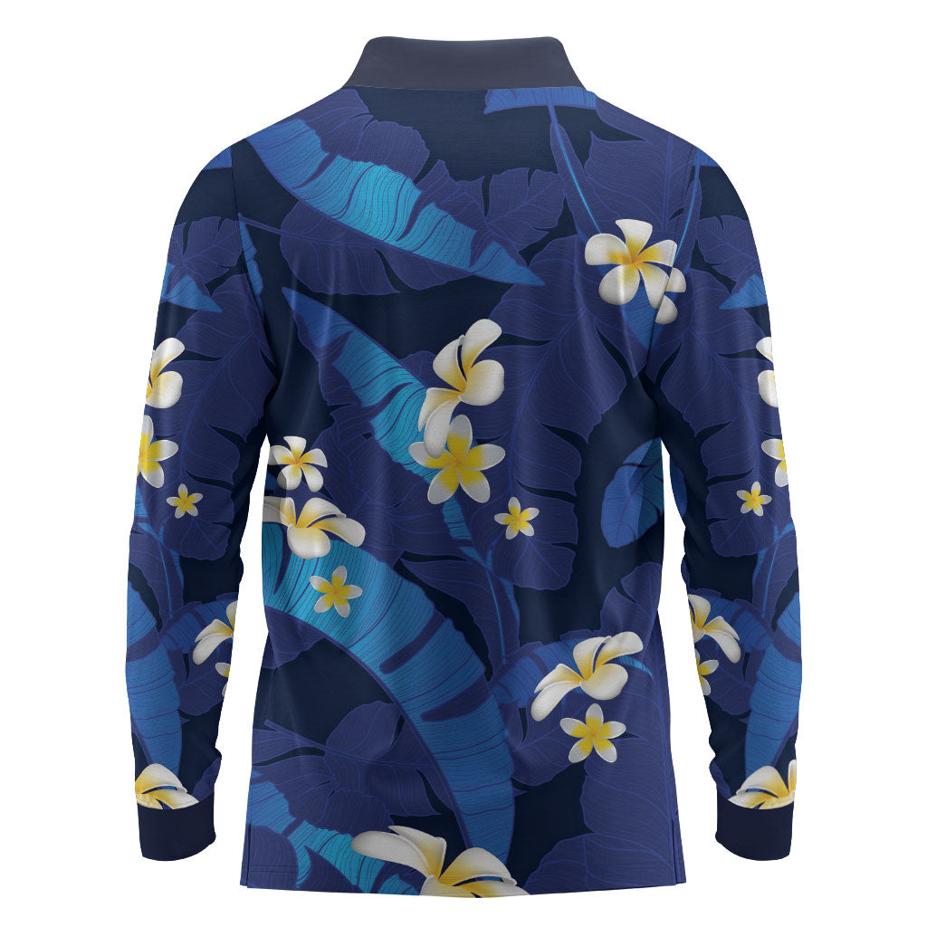Teal Purple Banana Leaf Hawaii Long Sleeve Polo Shirt Lau Maia Plumeria Tropical Summer Vibes LT14 - Polynesian Pride