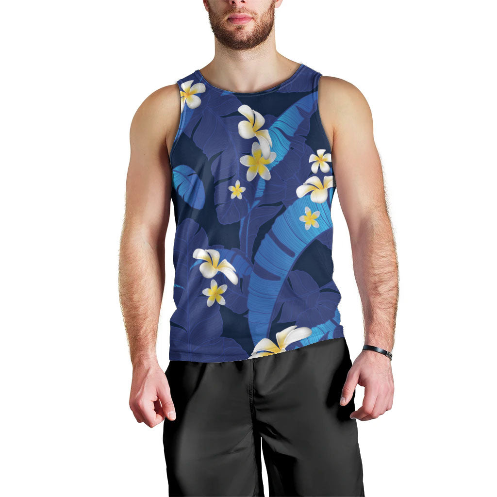 Teal Purple Banana Leaf Hawaii Men Tank Top Lau Maia Plumeria Tropical Summer Vibes LT14 - Polynesian Pride