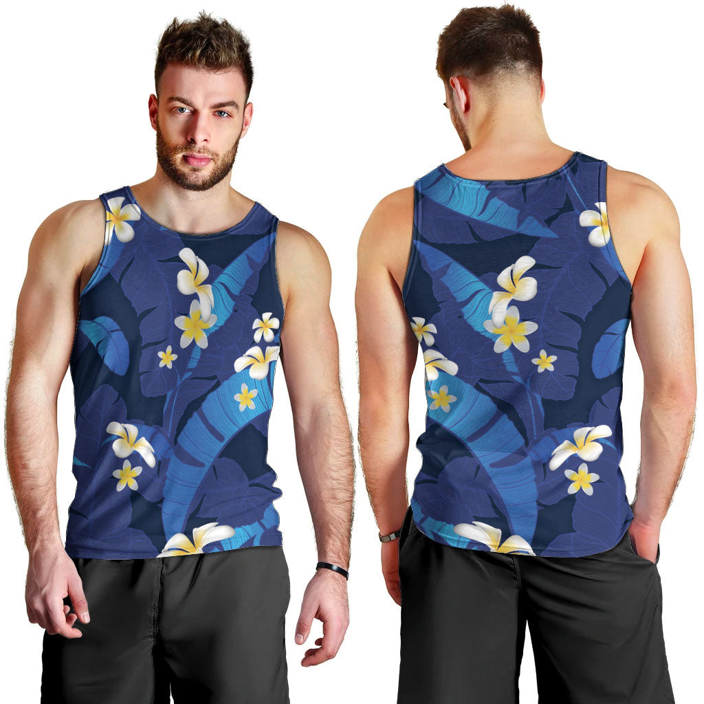 Teal Purple Banana Leaf Hawaii Men Tank Top Lau Maia Plumeria Tropical Summer Vibes LT14 - Polynesian Pride