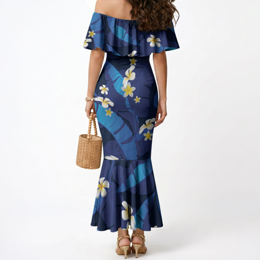 Teal Purple Banana Leaf Hawaii Mermaid Dress Lau Maia Plumeria Tropical Summer Vibes LT14 - Polynesian Pride
