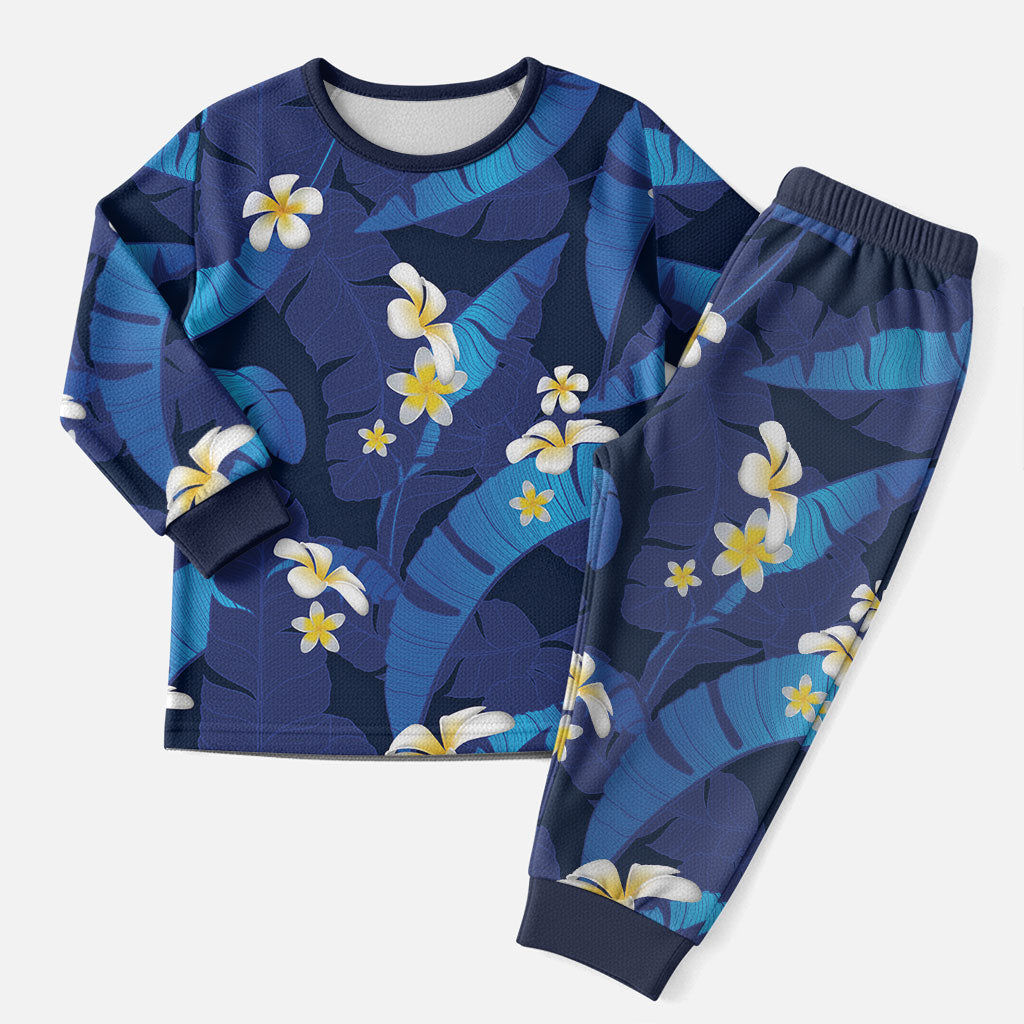 Teal Purple Banana Leaf Hawaii Christmas Pajama Set Lau Maia Plumeria Tropical Summer Vibes