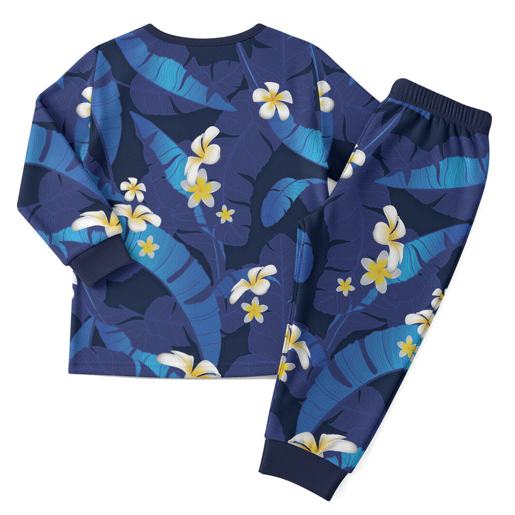 Teal Purple Banana Leaf Hawaii Christmas Pajama Set Lau Maia Plumeria Tropical Summer Vibes