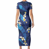 Teal Purple Banana Leaf Hawaii Short Sleeve Bodycon Dress Lau Maia Plumeria Tropical Summer Vibes LT14 - Polynesian Pride