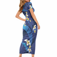 Teal Purple Banana Leaf Hawaii Short Sleeve Bodycon Dress Lau Maia Plumeria Tropical Summer Vibes LT14 - Polynesian Pride