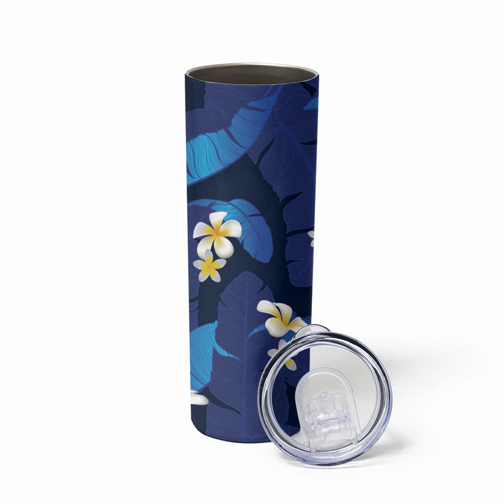 Teal Purple Banana Leaf Hawaii Skinny Tumbler Lau Maia Plumeria Tropical Summer Vibes LT14 - Polynesian Pride