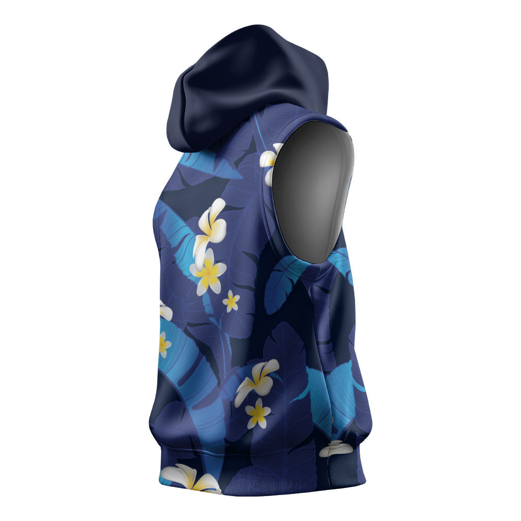 Teal Purple Banana Leaf Hawaii Sleeveless Hoodie Lau Maia Plumeria Tropical Summer Vibes LT14 - Polynesian Pride