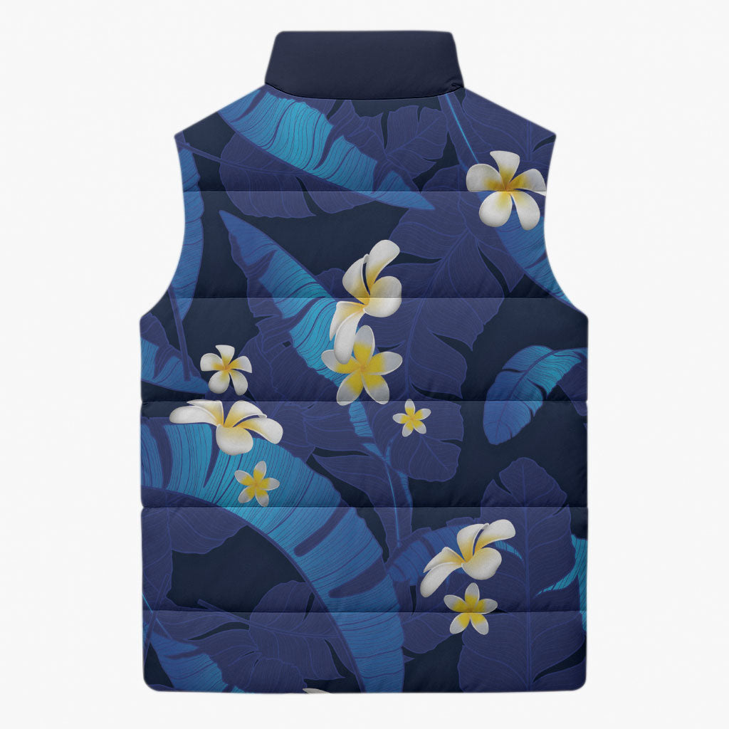 Teal Purple Banana Leaf Hawaii Sleeveless Puffer Jacket Lau Maia Plumeria Tropical Summer Vibes LT14 - Polynesian Pride