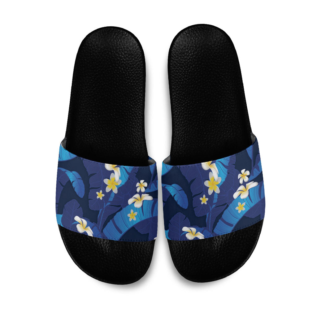 Teal Purple Banana Leaf Hawaii Slide Sandals Lau Maia Plumeria Tropical Summer Vibes LT14 Teal Purple - Polynesian Pride