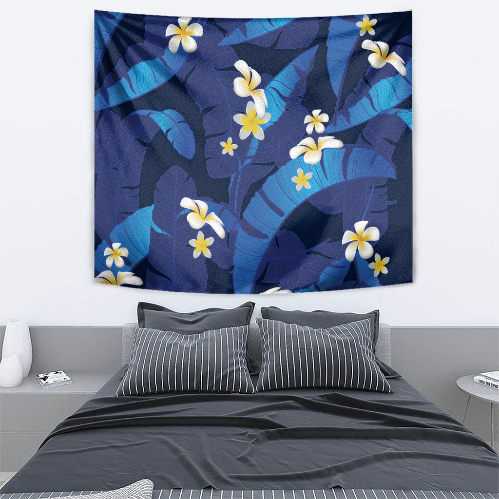 Teal Purple Banana Leaf Hawaii Tapestry Lau Maia Plumeria Tropical Summer Vibes LT14 - Polynesian Pride