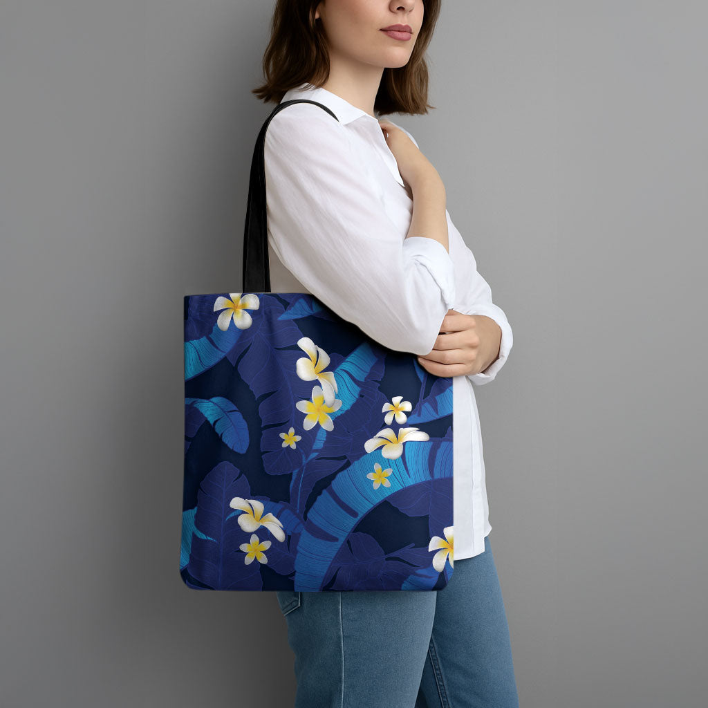Teal Purple Banana Leaf Hawaii Tote Bag Lau Maia Plumeria Tropical Summer Vibes LT14 - Polynesian Pride