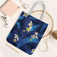 Teal Purple Banana Leaf Hawaii Tote Bag Lau Maia Plumeria Tropical Summer Vibes LT14 White Strap One Size Teal Purple - Polynesian Pride