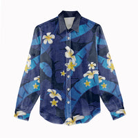 Teal Purple Banana Leaf Hawaii Women Casual Shirt Lau Maia Plumeria Tropical Summer Vibes LT14 - Polynesian Pride