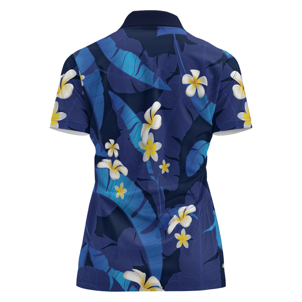 Teal Purple Banana Leaf Hawaii Women Polo Shirt Lau Maia Plumeria Tropical Summer Vibes LT14 - Polynesian Pride