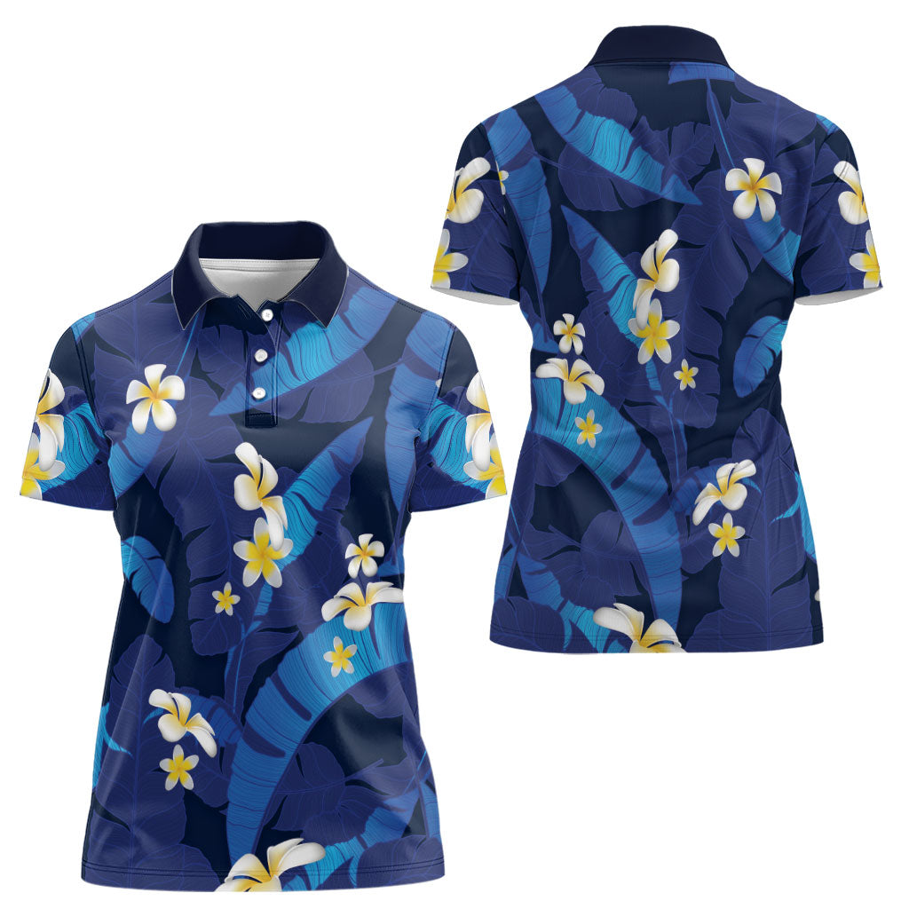 Teal Purple Banana Leaf Hawaii Women Polo Shirt Lau Maia Plumeria Tropical Summer Vibes LT14 - Polynesian Pride