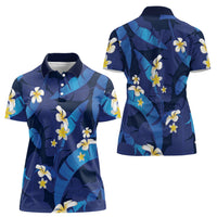 Teal Purple Banana Leaf Hawaii Women Polo Shirt Lau Maia Plumeria Tropical Summer Vibes LT14 - Polynesian Pride
