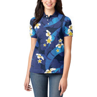 Teal Purple Banana Leaf Hawaii Women Polo Shirt Lau Maia Plumeria Tropical Summer Vibes LT14 - Polynesian Pride