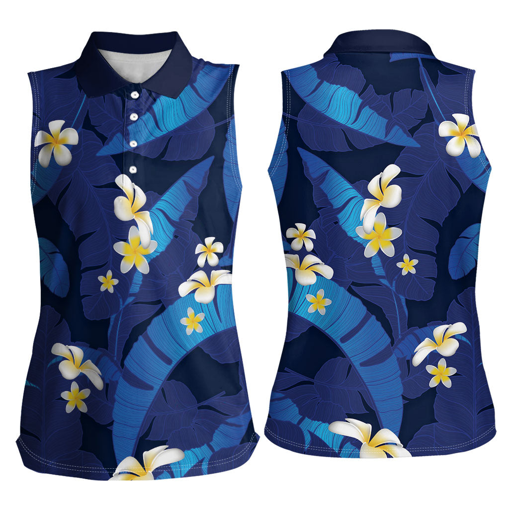 Teal Purple Banana Leaf Hawaii Women Sleeveless Polo Shirt Lau Maia Plumeria Tropical Summer Vibes LT14 - Polynesian Pride