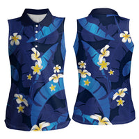 Teal Purple Banana Leaf Hawaii Women Sleeveless Polo Shirt Lau Maia Plumeria Tropical Summer Vibes LT14 - Polynesian Pride