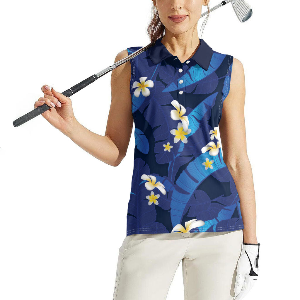 Teal Purple Banana Leaf Hawaii Women Sleeveless Polo Shirt Lau Maia Plumeria Tropical Summer Vibes LT14 - Polynesian Pride