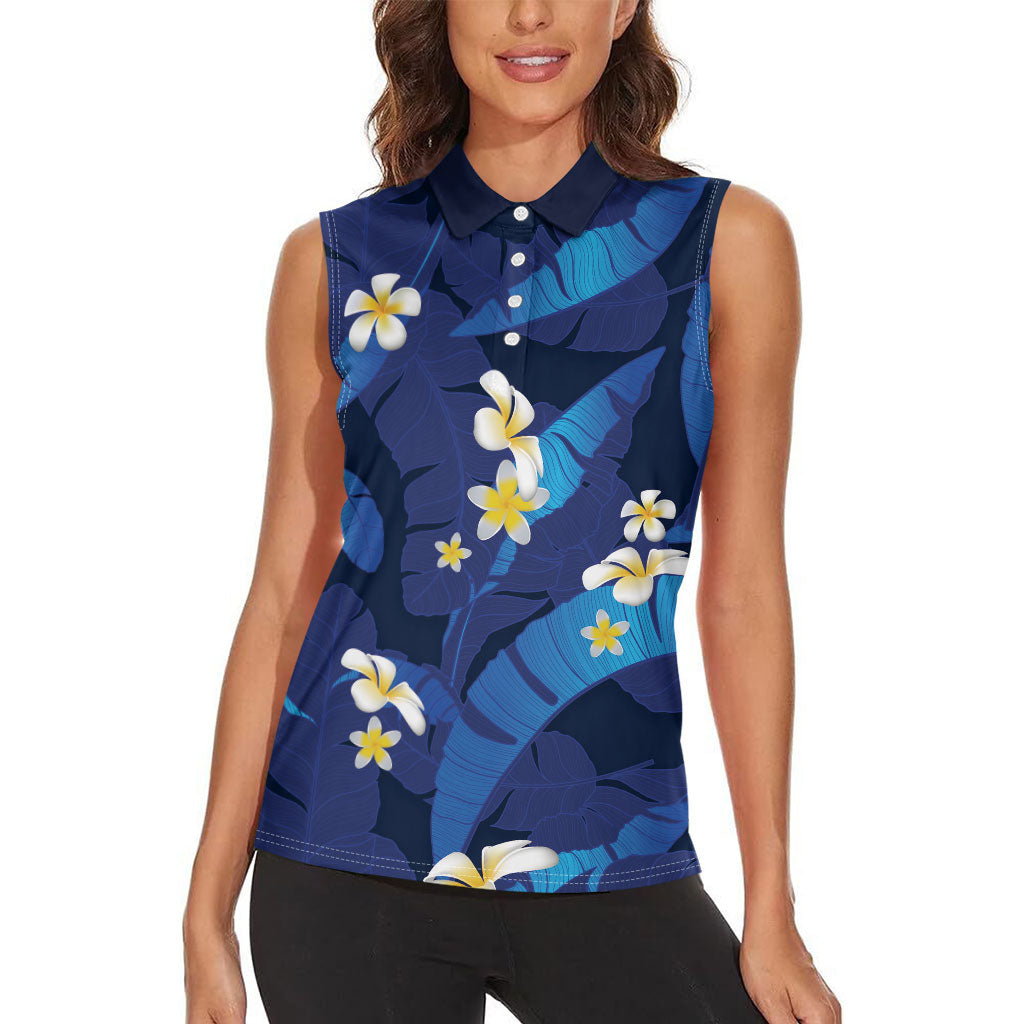 Teal Purple Banana Leaf Hawaii Women Sleeveless Polo Shirt Lau Maia Plumeria Tropical Summer Vibes LT14 - Polynesian Pride