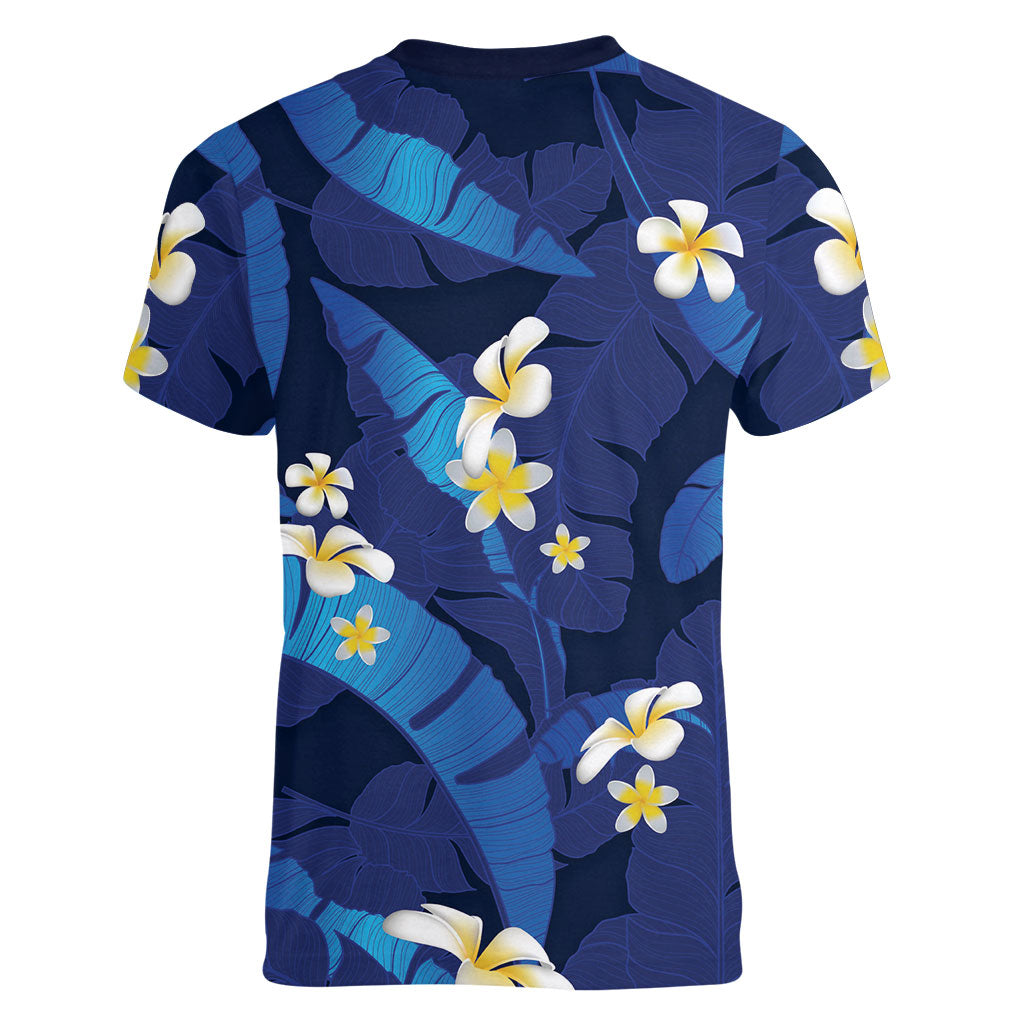 Teal Purple Banana Leaf Hawaii Women V-Neck T-Shirt Lau Maia Plumeria Tropical Summer Vibes LT14 - Polynesian Pride