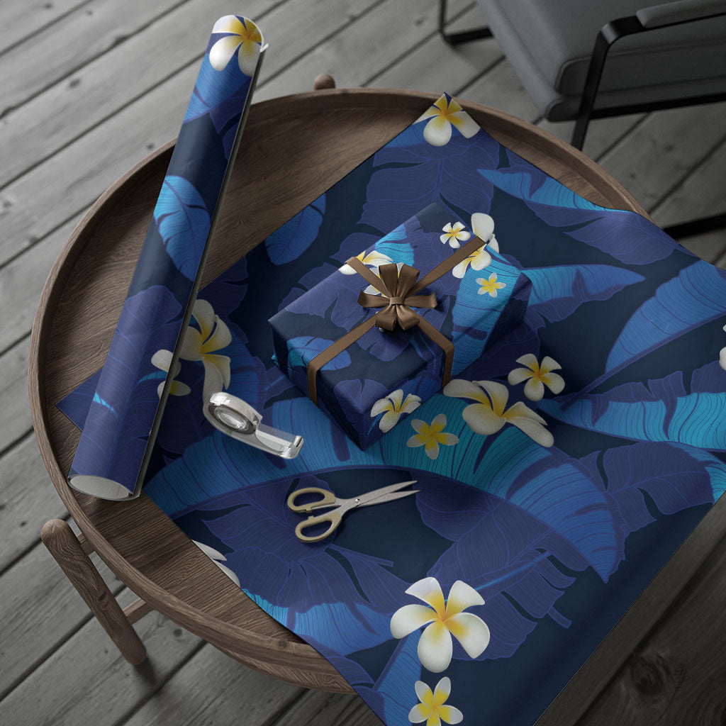 Teal Purple Banana Leaf Hawaii Wrapping Paper Lau Maia Plumeria Tropical Summer Vibes LT14 - Polynesian Pride