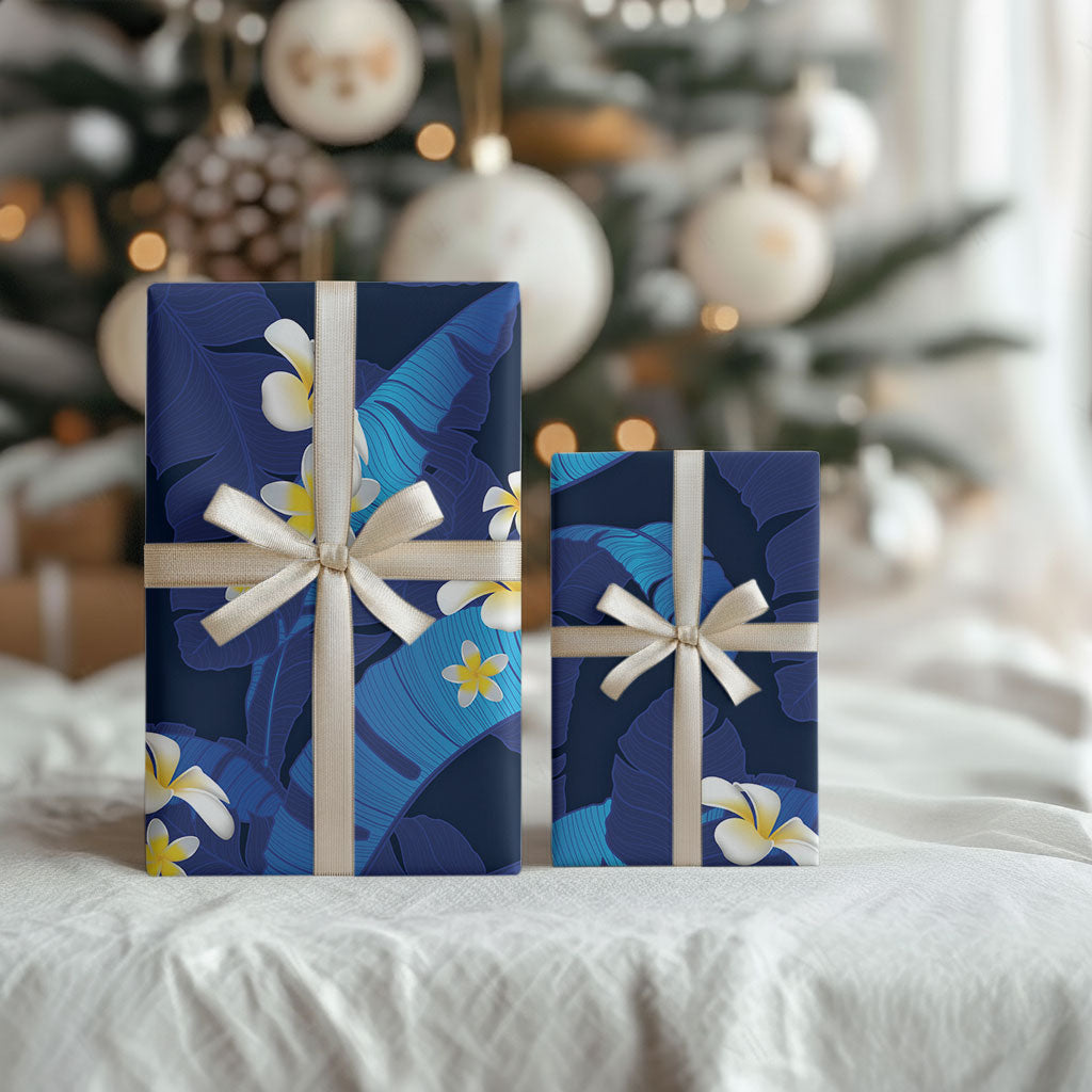 Teal Purple Banana Leaf Hawaii Wrapping Paper Lau Maia Plumeria Tropical Summer Vibes LT14 - Polynesian Pride