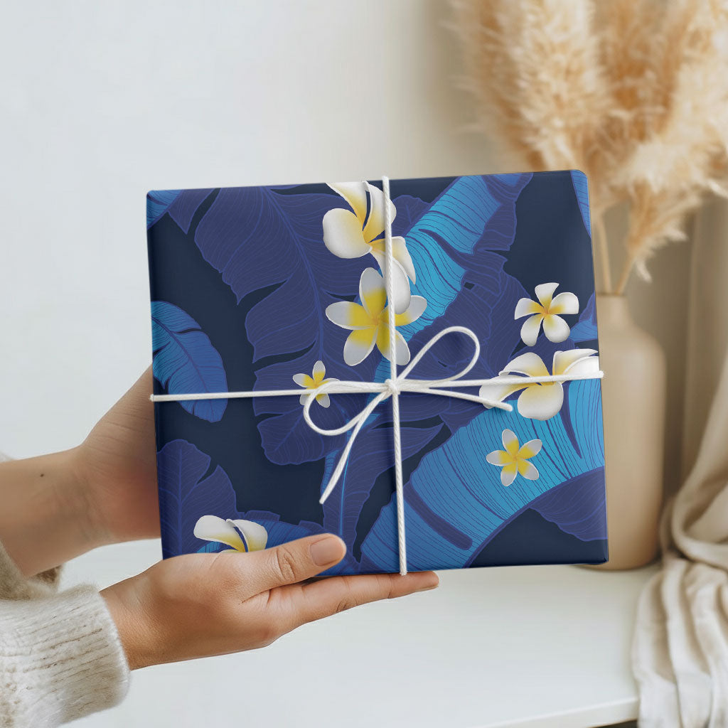 Teal Purple Banana Leaf Hawaii Wrapping Paper Lau Maia Plumeria Tropical Summer Vibes LT14 - Polynesian Pride