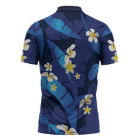 Teal Purple Banana Leaf Hawaii Zipper Polo Shirt Lau Maia Plumeria Tropical Summer Vibes LT14 - Polynesian Pride