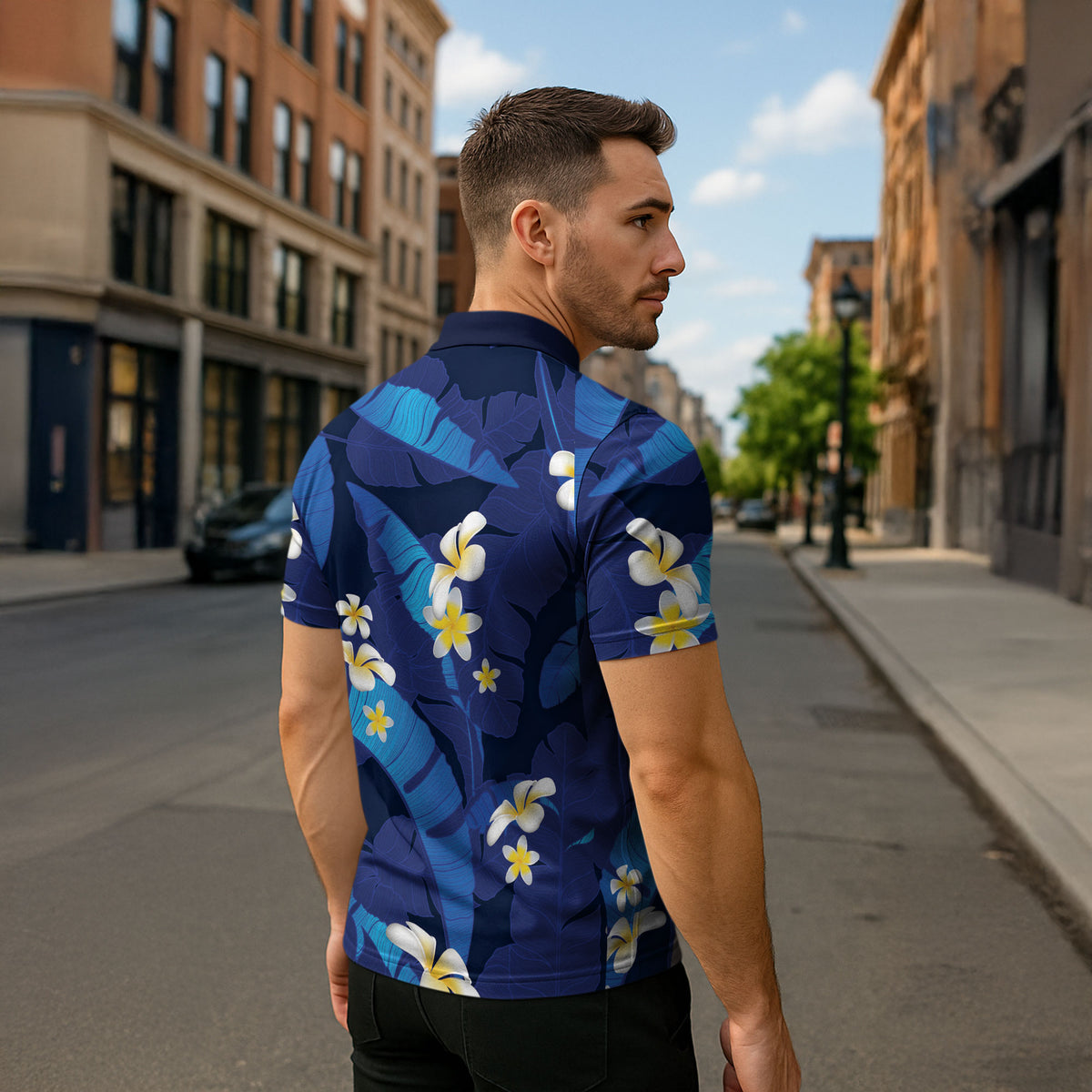 Teal Purple Banana Leaf Hawaii Zipper Polo Shirt Lau Maia Plumeria Tropical Summer Vibes LT14 - Polynesian Pride