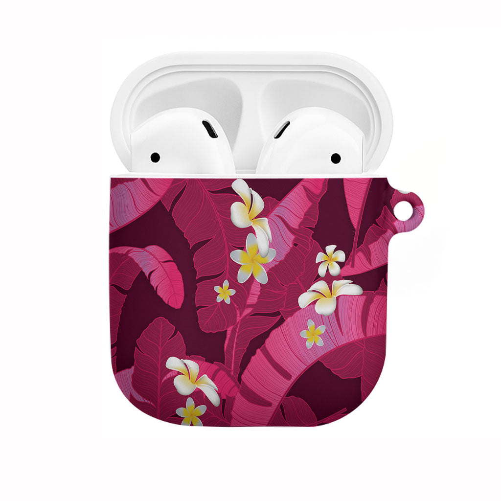 Pink Banana Leaf Hawaii AirPods Case Lau Maia Plumeria Tropical Summer Vibes LT14 Pink - Polynesian Pride