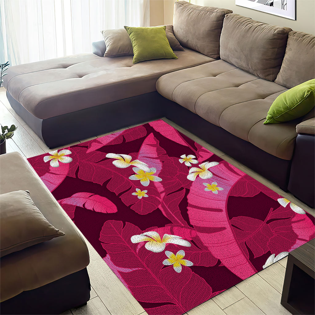 Pink Banana Leaf Hawaii Area Rug Lau Maia Plumeria Tropical Summer Vibes LT14 - Polynesian Pride