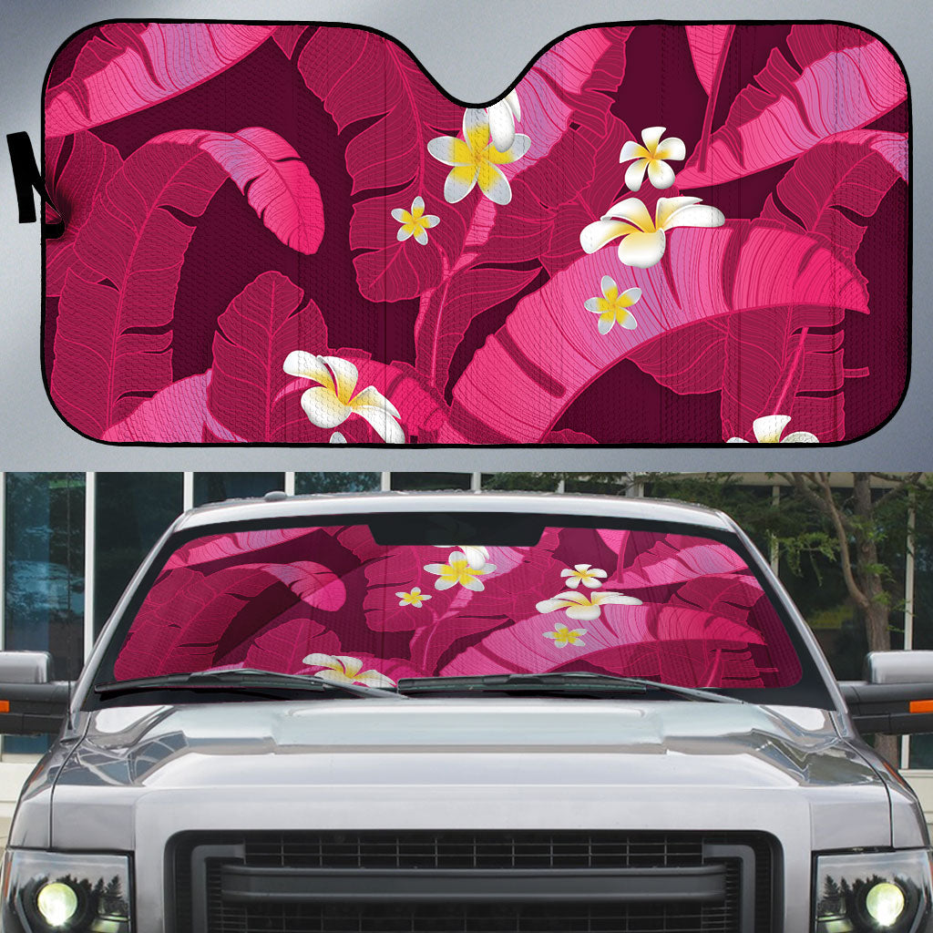 Pink Banana Leaf Hawaii Auto Sun Shade Lau Maia Plumeria Tropical Summer Vibes LT14 Pink - Polynesian Pride