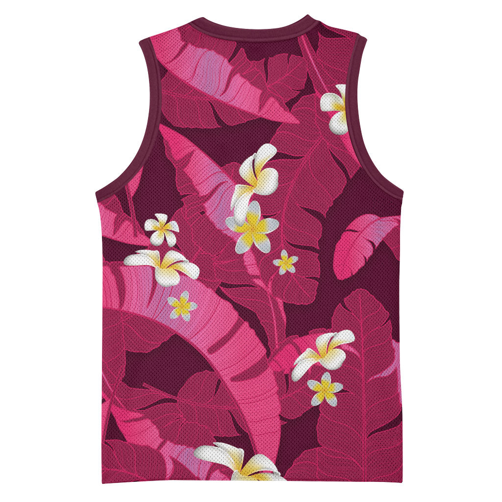 Pink Banana Leaf Hawaii Basketball Jersey Lau Maia Plumeria Tropical Summer Vibes LT14 - Polynesian Pride
