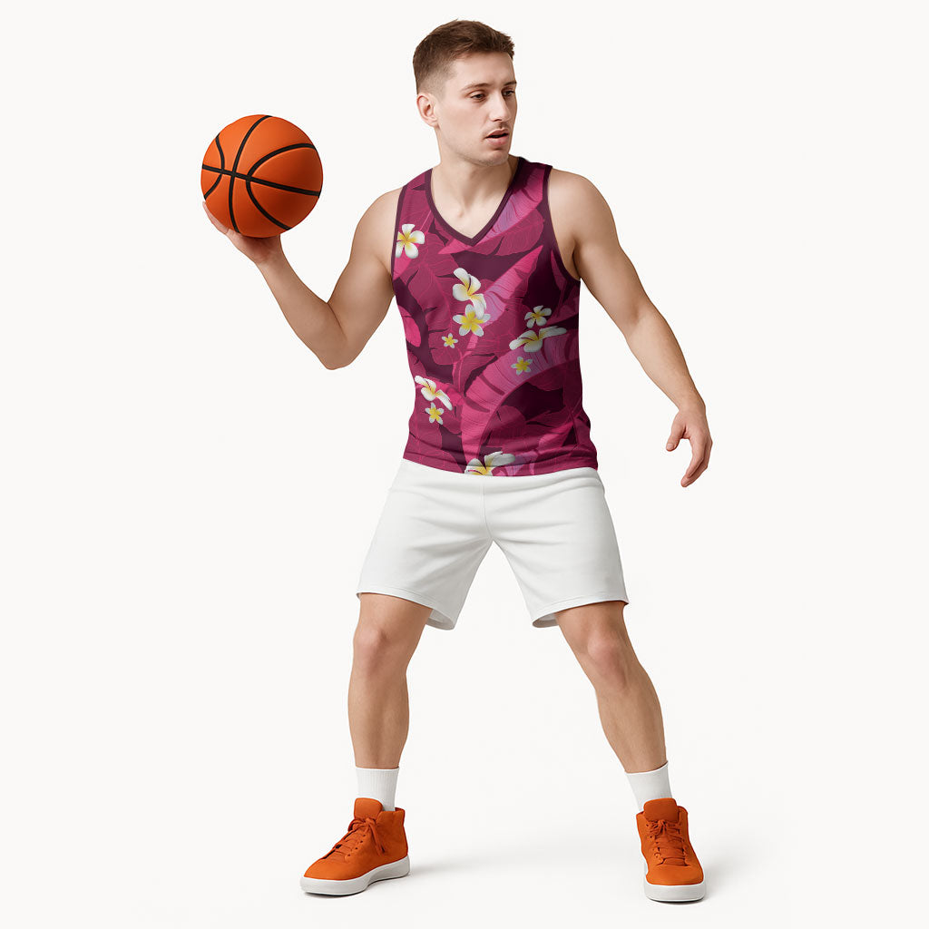 Pink Banana Leaf Hawaii Basketball Jersey Lau Maia Plumeria Tropical Summer Vibes LT14 - Polynesian Pride