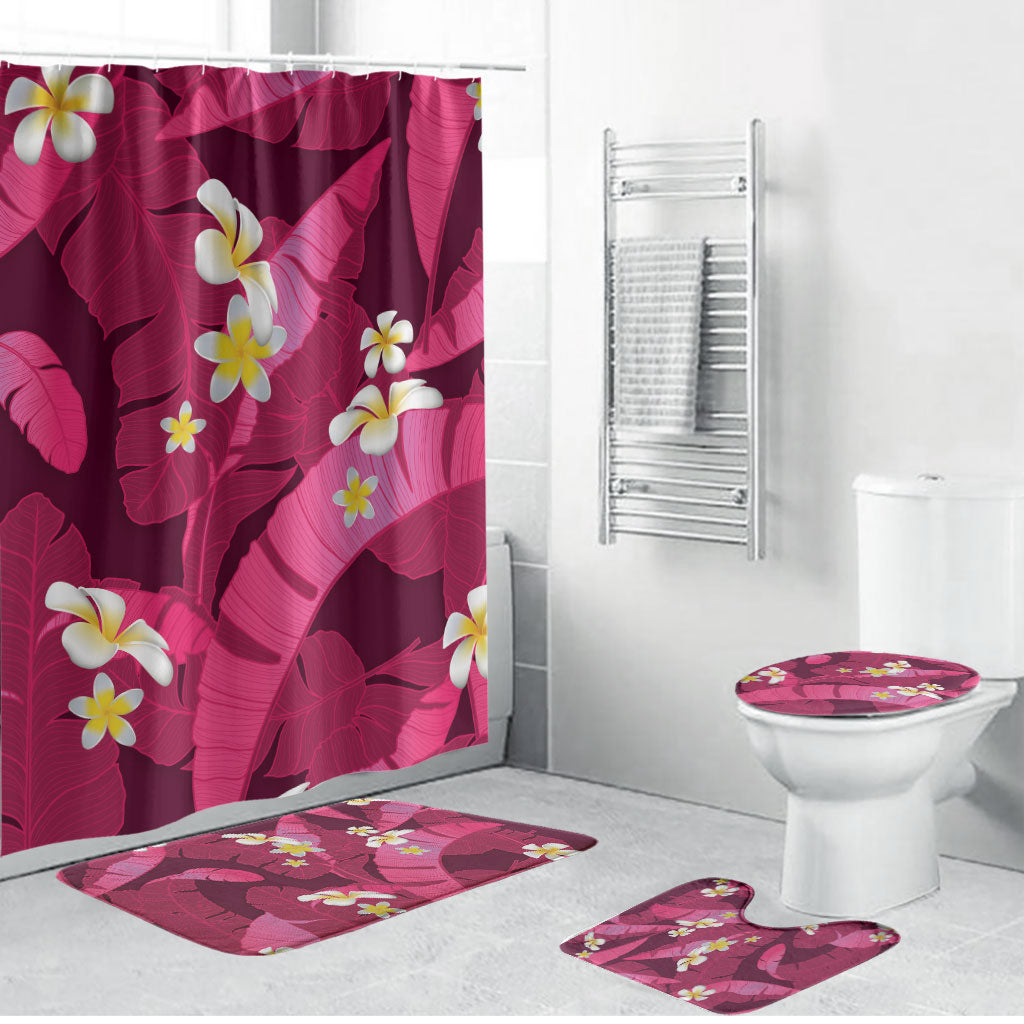 Pink Banana Leaf Hawaii Bathroom Set Lau Maia Plumeria Tropical Summer Vibes LT14 Bathroom Set (4 pcs) Pink - Polynesian Pride