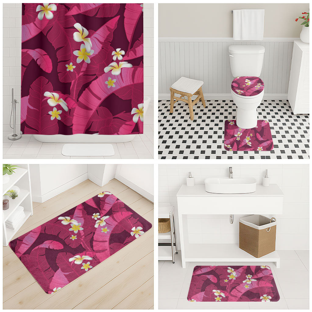 Pink Banana Leaf Hawaii Bathroom Set Lau Maia Plumeria Tropical Summer Vibes LT14 - Polynesian Pride