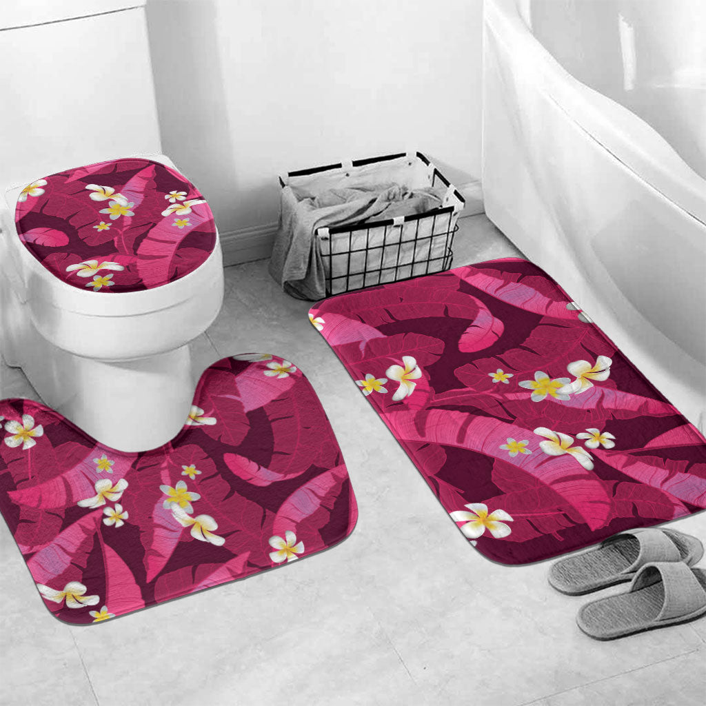 Pink Banana Leaf Hawaii Bathroom Set Lau Maia Plumeria Tropical Summer Vibes LT14 Mat Set Only (3 pcs) One Size Pink - Polynesian Pride